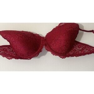 Smart & Sexy Red Lace Underwire Bra 40D Padded Plunge Floral Lace